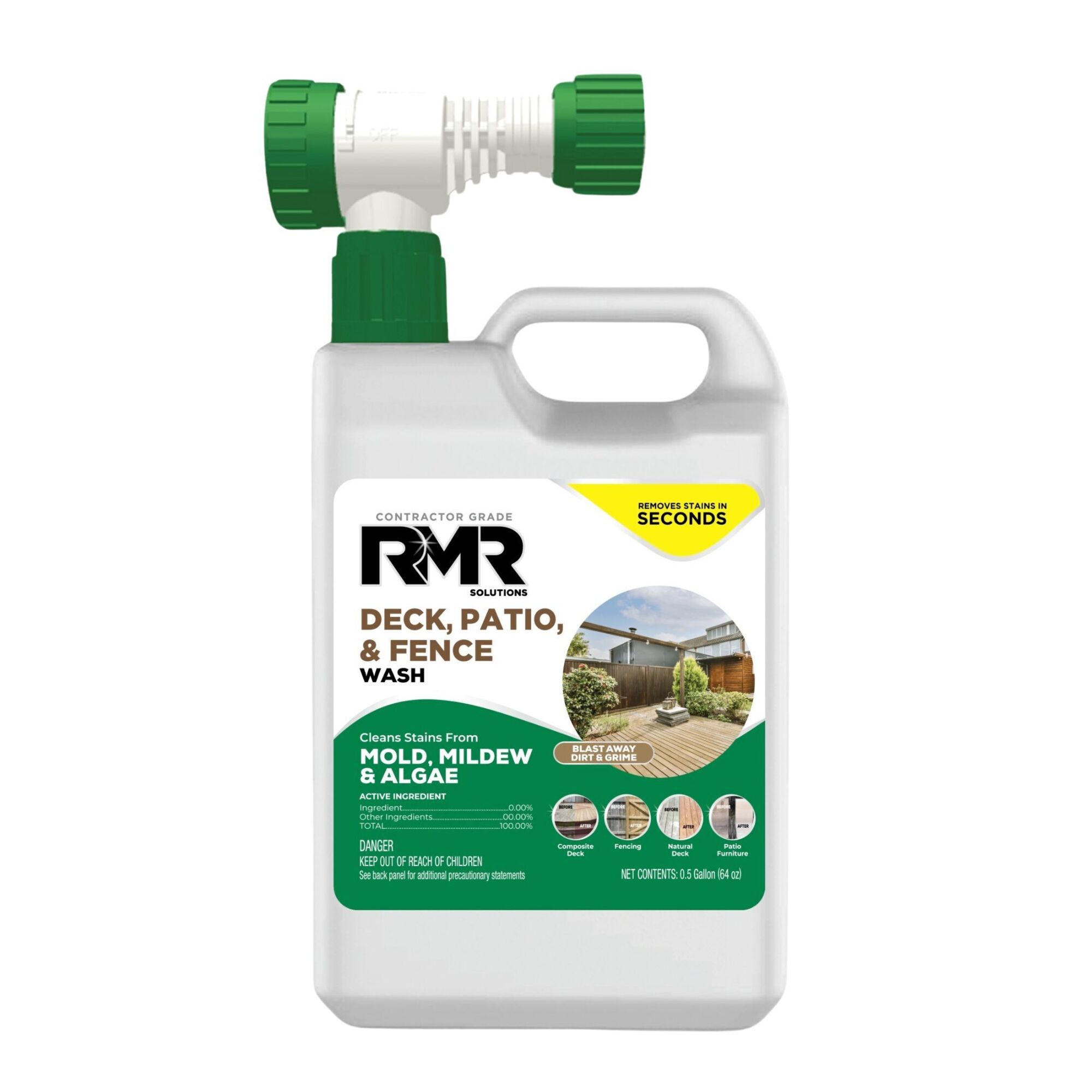 RMR Deck, Patio & Fence Wash — 64 Oz., Hose-End Cleaner, Outdoor Mold & Mildew Remover, Model# RMRDW64OZ